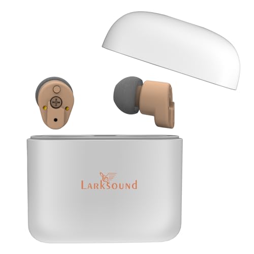 Hearing Amplifiers for Seniors,Larksound Invisible Rechargeable Digital Hearing Aids with Noise Cancellation for Adult Severe Hearing Loss,WDRC Algorithm with Volume Control white