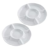 DOITOOL 2pcs Divided Serving Dish Porcelain Melamine Round Relish Platter Tray Appetizer Compartment