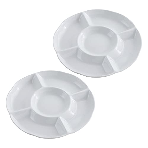 Doitool 2Pcs Divided Serving Dish Porcelain Melamine Round Relish Platter Tray Appetizer Compartment Bowl For Chips Dip Veggies Candy Snacks #TOP29
