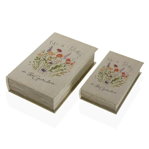 Versa Caja Decorativa Libro Flores Lienzo Madera MDF 7 x 27 x 18 cm S3411566 - EAN: 8420327535115