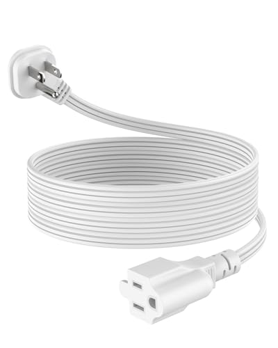 6Ft Flat Plug Short Extension Cord, White 90-Degree Plug Low Profile Power Adapter, 3-Prong Indoor Grounded Small Extension Cord 16AWG 13A 1625W 1 Pack