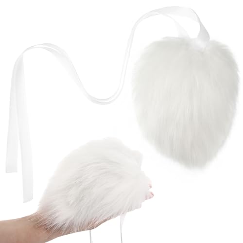 Maiteenly 6 Inch Jumbo Plush Bunny Tail Extra Large Rabbit Tail Bunny Costume Accessories for Easter Graduation Party Cosplay (Pure White Faux Fur)