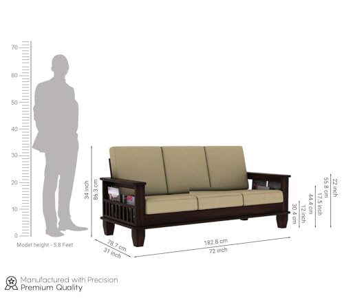 Image of Sheesham Wood 5 Seater Sofa Set for Home Living Room Office || Modern 3+1+1 Solid Wood Sofas Sets for 5 Person (DIY-SELF Assembly) (Walnut Finish)