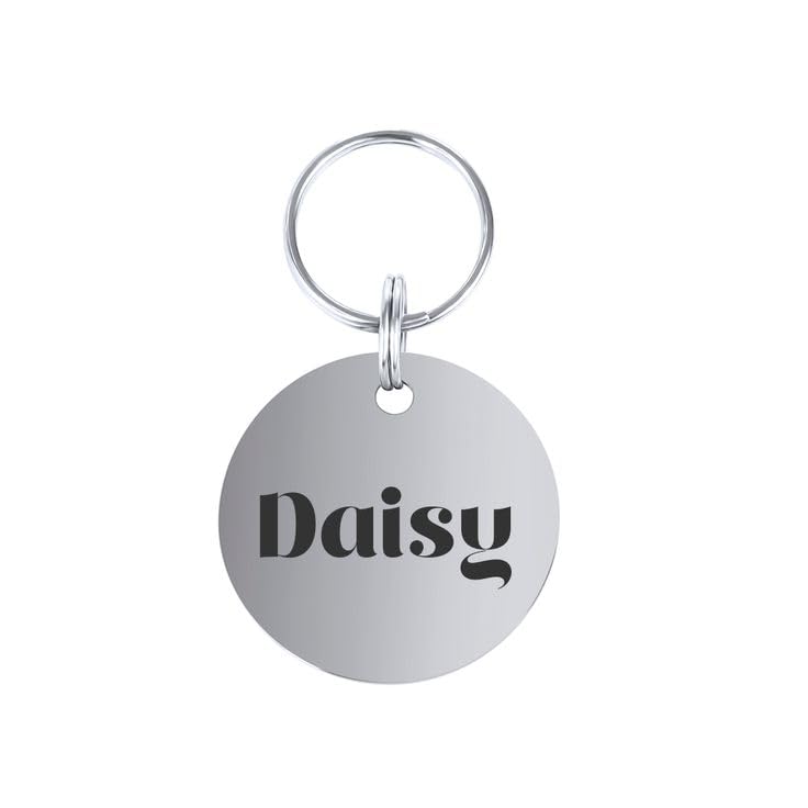 Furever Pet Store Customized Pet ID Tag Personalize Black Laser Engraved Name Collar Tag for Your Loving Dog, Cat, Puppy, (Round Shaped Thick High Grade Stainless Steel) (Small) (B0D7W7PSVJ) Amazon Price History, Amazon Price Tracker