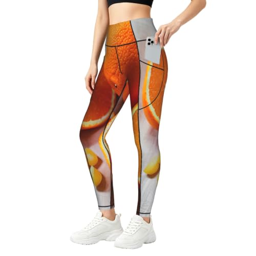 Pantalones de yoga con estampado de frutas y bolsillos opacos para correr