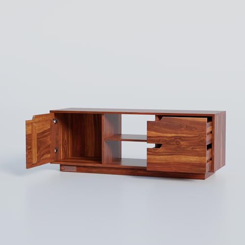 Image of DRIFTINGWOOD Medora Solid Sheesham Wood TV Unit | Wooden Sideboard Cabinet for Living Room | TV Stand with Storage | Rosewood Honey Finish