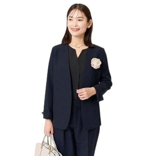 [アー・ヴェ・ヴェ] 洗える/イージーケア/ストレッチ ダブルクロスノーカラージャケット ネイビー Lのサムネイル