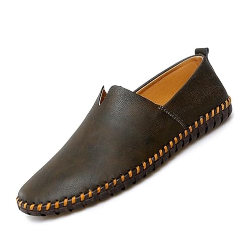Men Leather Handmade Loafer Shoes Slip On Soft Fashion Round Toe Flats Non-Slip Walking Driving Shoes for Men