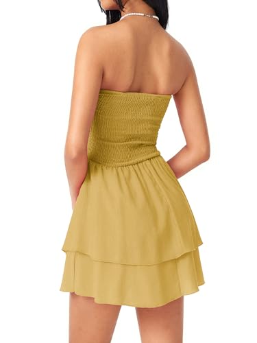 Image of CIDER Women's Summer Cocktail Dress - Tube Ruched Ruffle Mini Dress | Strapless, Country Concert, Western Cowgirl Outfits