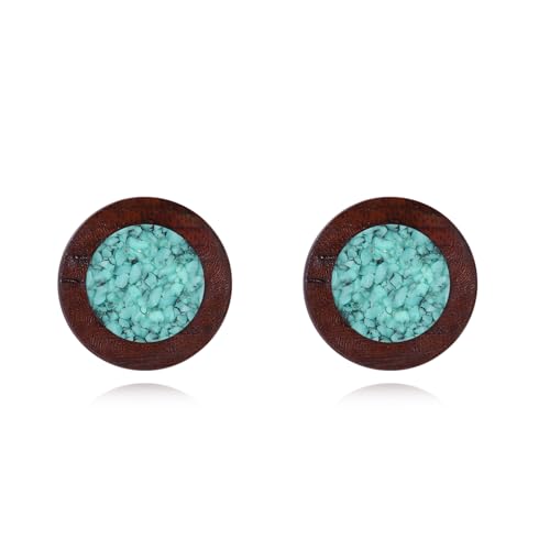 Wood Earrings Sterling Silver Wood Turquoise Stud Earrings Unique Natural Minimalist Jewelry Gifts for Women Men