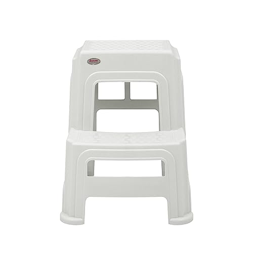 Image of OAKNEST Supreme 2-Step HeavyDuty Plastic Multi Purpose Stool for Home,Office and Kitchen Use (Color: Milky White|Count: 2 Pc)