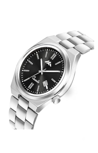 Image of PAPIO Men's Quartz Analogue Watch, Silver Stainless Steel Band, Round Dial with Date Display