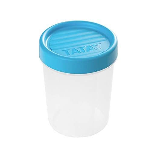 TATAY 1160500 - Contenedor de Alimentos hermético con Cierre a Rosca y medidor, transparente con tapa azul, Libre de BpA, 0,4 litros de capacidad, 8,5 x 8,5 x 11,1
