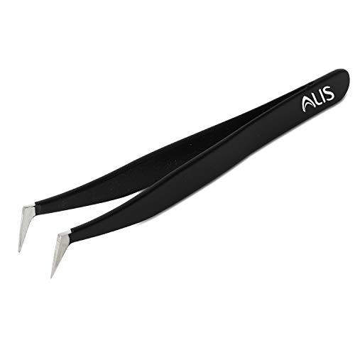 Alis 5 Pcs ESD Professional Precision Non-Magnetic Stainless Steel EyelashTweezers Black | Anti-Static Professional TweezerSet, Eyelash Extension