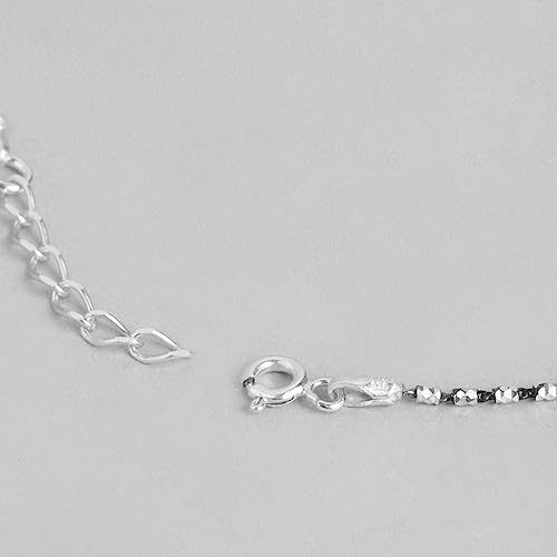 Image of ZAVYA 925 Sterling Silver Beads Gentle Rhodium Plating Thread Anklet (Pair) | Gift for Women & Girls | 1 Year Plating Warranty