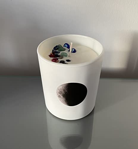 Evil Eye and Crystal Rock Candle... fragranced Soy Wax Candle 300g White Pot Gift Present