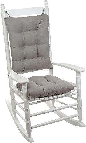 Klear Vu Omega Non-Slip Rocking Chair Cushion Set, Assembled in USA, Thick Padding & Tufted Design, Includes Seat Pad & Back Pillow with Ties, 17x17 Inches, 2-Piece Set, Twillo Gray