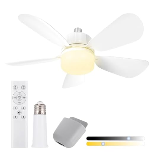 Gliztech 50CM Ventilador de Techo con Luz y Adaptador Extensor E27 Luces y Control Remoto, Ventilador de Techo con Luz LED para Baño, Cocina, Dormitorio y Garaje, 1Pack