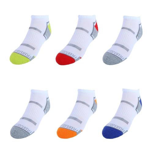 Fruit of the Loom Boy's Active Low Cut Tab Socks (6 Pair), 9-2.5, White