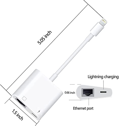 Lightning to RJ45 Ethernet LAN Network Adapter with Charge Port for Select iPhone,iPad Models 100Mbps Charging Plug and Play Compatible with iPhone/iPad/iPod