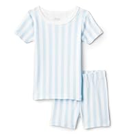 Amazon Essentials x Sofia Grainge Unisex Kids' Mommy and Me Short Sleeve Pyjama Set, Pale Blue Bold Stripe, 3 Years