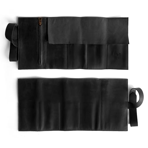 Image of Hide & Drink, Watch Roll Organizer with Zippered Pouch, Easy Carry On Watchlover Storage, Travel Essentials Gift, Full Grain Leather, Handmade (Charcoal Black)