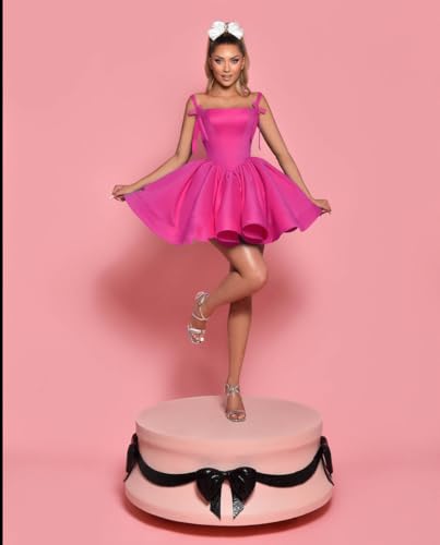 Spaghetti Straps Homecoming Dresses with Bow Short Satin Cocktail Party Gowns4