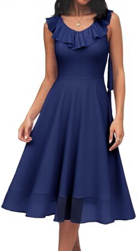 HomRain Chiffon Casual Beach Dresses for Women 2025 Summer Sleeveless, Cocktail Ruffle Wedding Guest Midi Dress for Church