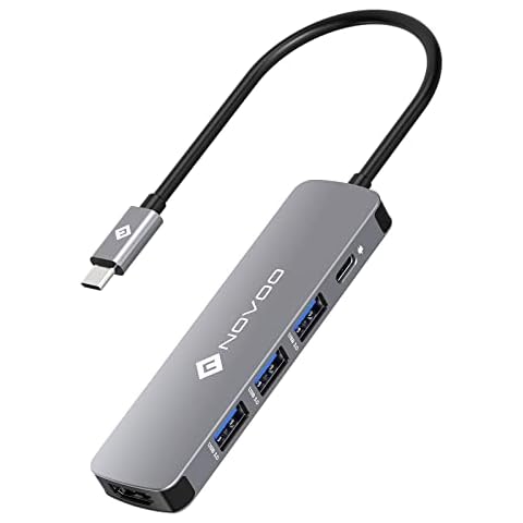 USB C Hub USB C to HDMI USB Adapter with 3 USB 3.0,100W Type C Quick Charge 4K HDMI, NOVOO 5 in 1 Aluminum Portable USB C Dock for Macbook Pro Chromebook Matebook Type-C Laptop Cover