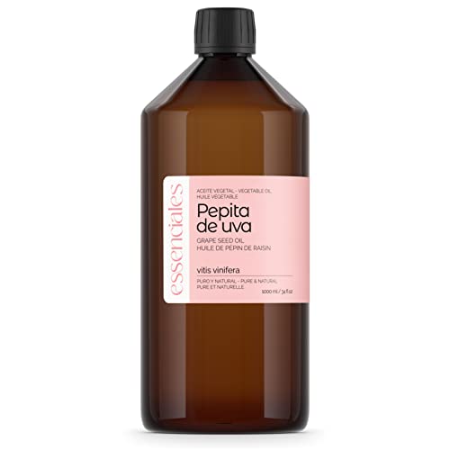 Essenciales - Aceite Vegetal de Pepita de Uva, 100% Puro y Natural, 1 Litro | Aceite Vegetal Vitis Vinifera, 1ª Presión Frío