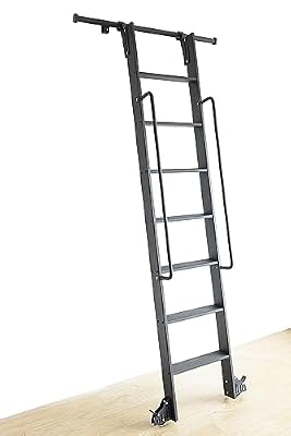 HARDJULAN 3.3FT Attic Hook On Rolling Ladder Track Kit with 87" Metal Ladder with Grab Handle
