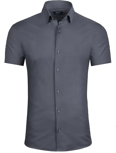 Grin&Bear Herren Hemd Kurzarm SH433Dunkelgrau-Slim-L