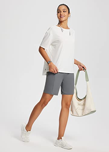 Baleaf Women's Bermuda Shorts Casual Summer Athletic Running Workout High Waisted Long Shorts With Pockets Pull On 7" Dark Gray L #TOP5