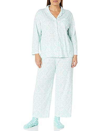 Karen Neuburger Women's Long-Sleeve Girlfriend Pj Set, Brocade Mint, Medium