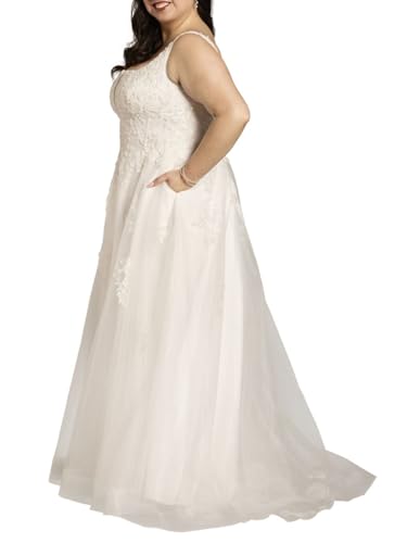 David's Bridal Square Neck Tulle and Lace Ball Gown Wedding Dress4