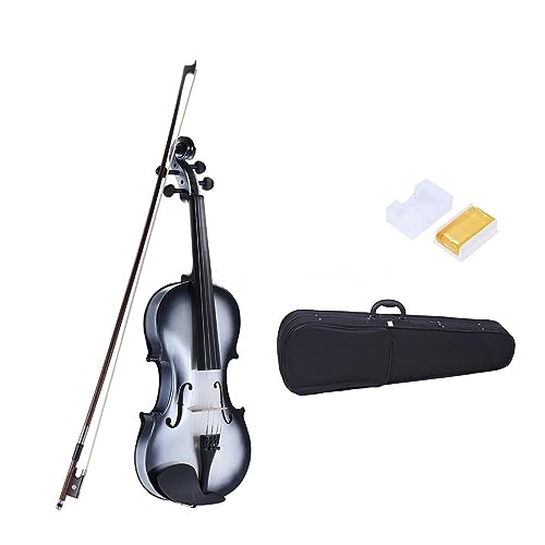 Principiantes de violín Violín de tamaño 1/4, violín blanco y negro para estudiantes de violín, Kit...