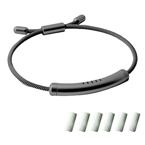 Braccialetto antizanzare regolabile da 8 cm, con oli essenziali, anello magnetico con 6 bastoncini di ricambio per bambini, adulti, per interni ed esterni, colore: nero