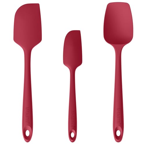 U Taste Silicone Baking Spatula Set 480oF High Heat Resistant Food Grade Flexible Rubber Kitchen Cooking Mixing Scraper Food Grade Seamless Utensil for Nonstick Cookware Set of 3 Red