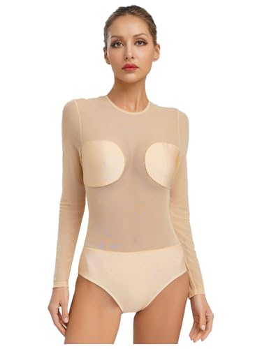 Nyeemya Maillot de Pantinaje Atístico para Mujer Color Sólido Danza Actuación Desnudo L