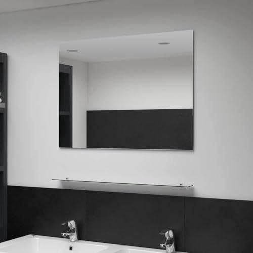 Miroir mural avec étagère 80x60 cm en verre trempé pour salle de bain et chambre