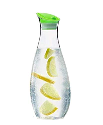 HOMIES INTERNATIONAL Unique Shape Design Crystal Clear Transparent Acrylic Carafe Juice Milk ice Tea Bottle (1 Piece) (Material: Acrylic, Capacity: 1 Litre, Cap Color Will be Sent Randomly)