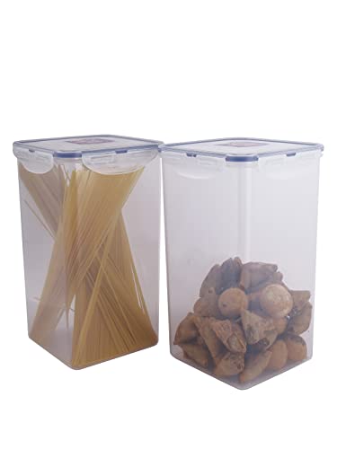 Image of LocknLock Classics Square Plastic Airtight Food Storage Containers with Leak Proof Lid, 4 Liter, Set of 2, Transparent (HPL822R x 2)