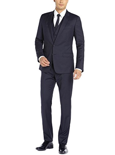 DTI GV Executive Italian Men's Vested Wool Suit 2 Button Jacket 3 Piece Tux Vest (42 Long US / 52L EU/W 36", Navy) DTI GV Executive Italian Men's Vested Wool Suit 2 Button Jacket 3 Piece Tux Vest (42 Long US / 52L EU/W 36", Navy)