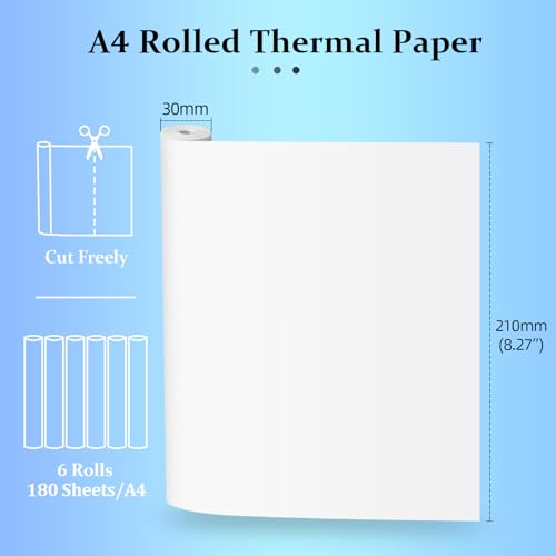 Papel térmico A4 ATOMUS de 6 rollos de 8.27 pulgadas para imprimir sin tinta ni manchas 2