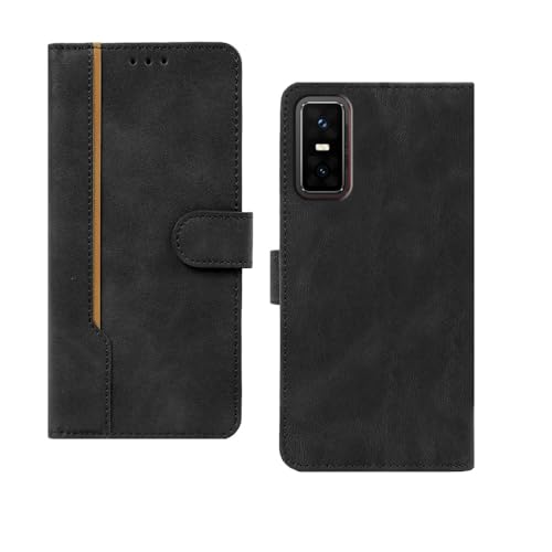 Image of amazon basics Infinix GT 30 Pro 5G Flip Cover | Card Pockets Wallet & Stand | Flip Cover for Infinix GT 30 Pro 5G (Black with Beige Strip)