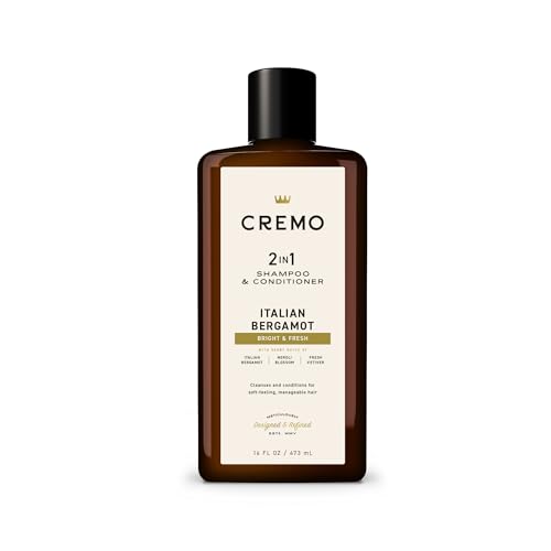 Cremo Italian Bergamot 2 in 1 Shampoo & Conditioner for Men, Notes of Italian Bergamot, Neroli Blossom, and Fresh Vetiver, 16 Fl Oz