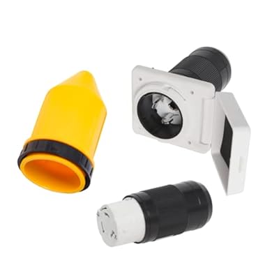 Wadoy 50 AMP RV Power Inlet Plug Set, 125V 250V Electrical Power Inlet with Connector Plug Cord Cover Ring for RV Camper Trailer Boat Caravan Truck Yacht