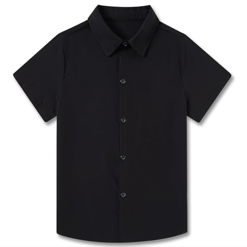 Funnycokid Boys Button Down Shirts Black Short Sleeve Dress Shirt Solid Formal Uniform 2T 3T