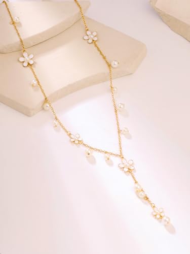 Image of Yellow Chimes Long Chain Necklace for Women Floral Pearl Fashion Long Chain Necklace Pendant for Women and Girls