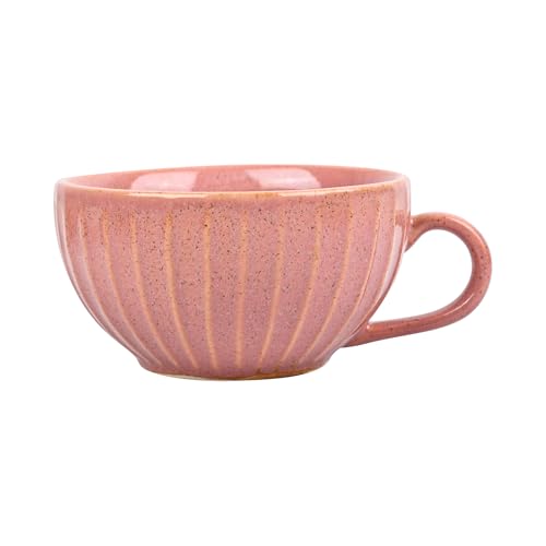 Image of Premium Pink Ceramic Tea Cup Set of 6 | Handmade Stoneware Coffee & Tea Mugs | 220 ml Each | Microwave, Dishwasher Safe | Textured Design | Chai Cups for Home, Office & Gifting